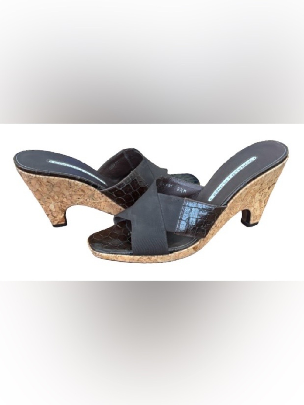 Donald J. Pliner dk brwn cork 4” heel wedge mules WM 8.5 coastal beach luxury